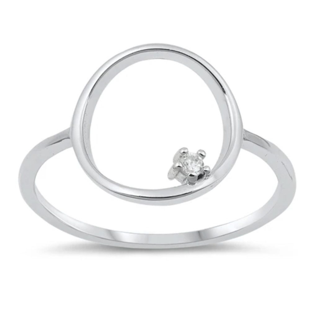 Sterling Silver CZ Ring – Open Circle Minimalist Sparkle (Size 7)